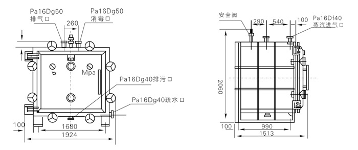 方形靜態真空（kōng）幹燥機結（jié）構示意圖